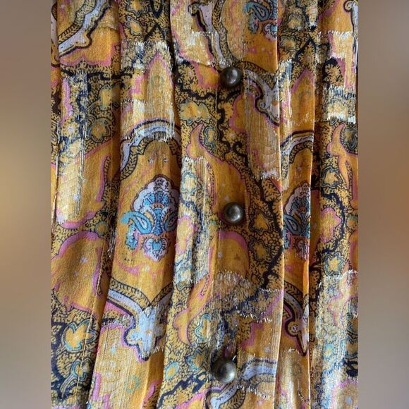 Anthropologie HD in Paris Goldspun Paisley Silk Dress Pleated size 2 Sleeveless - Picture 9 of 17